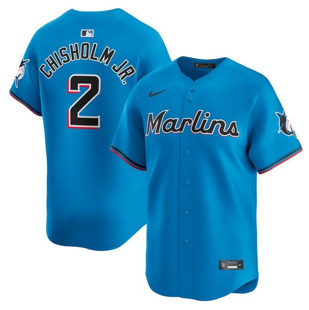 Men's Miami Marlins #2 Jazz Chisholm Jr. Blue Limited Stitched Baseball Jersey Men's Miami Marlins #2 Jazz Chisholm Jr. Blue Limited Stitched Baseball Jersey